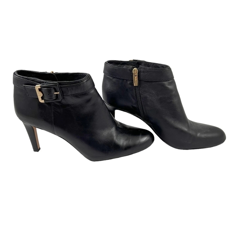Vince Camuto Black Leather Ankle Boots with Gold Accent - Picture 2 of 5